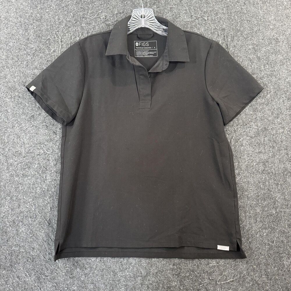 FIGS Nala Technical Collection Polo Shirt Women's Small Black Short Sleeve